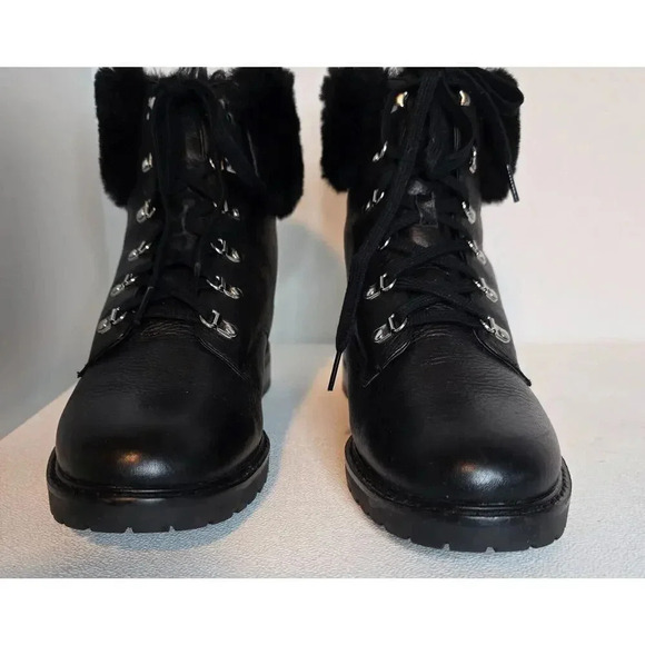 WOMEN'S LAUREN RALPH LAUREN LEATHER TIE ANKLE BOOTS LANESCOT FAUX FUR BLACK 10 B - Picture 3 of 12